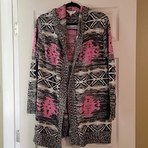 No Boundaries Hooded Open Cardigan in Gray/Pink size L